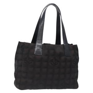 CHANEL New Travel Line Tote Bag Nylon Dark Brown Black CC Auth BA4258